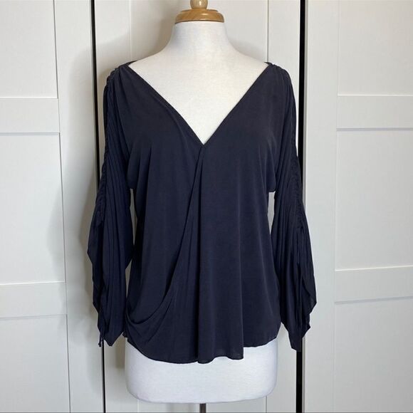 Free People Black Wrap Top Cinche Drawstring Top XS - Picture 2 of 4